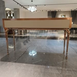 Rose Gold Console Table with Jeweled Botanical Panels and Sculptural Cabriole Legs